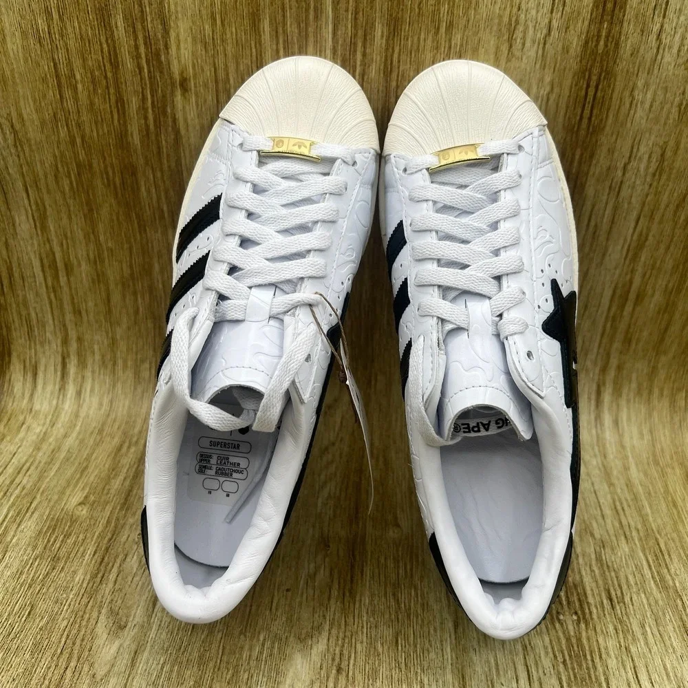Adidas BAPE x Superstar Vintage Men's Size 7 Women's 8 White Black Gold JR2701